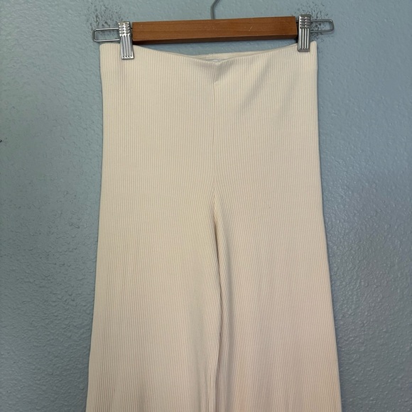 & Other Stories Women Cream Ribbed Flare Elastic Waist Pants XS Preppy Stretch - Picture 4 of 9